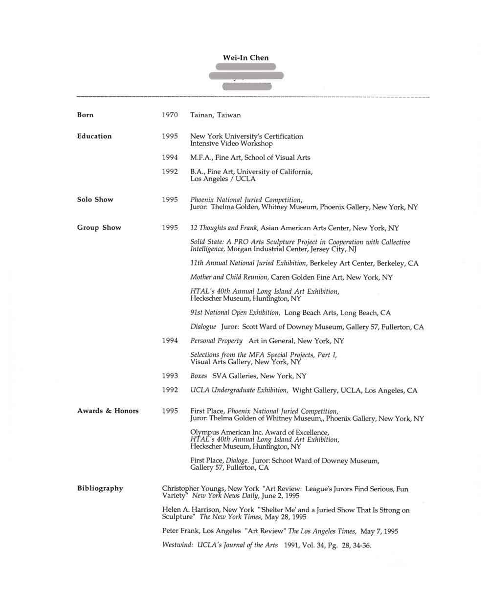 Wei-In Chen's Resume
